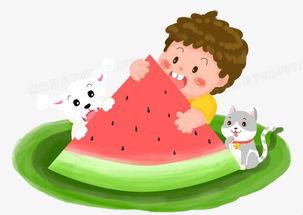 吃瓜图片大全儿童,儿童眼中的欢乐时光